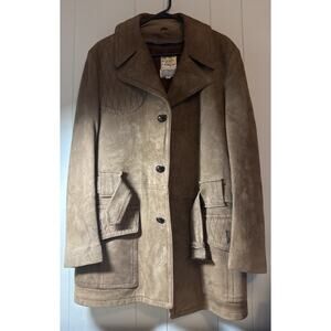 KURLAND Dupont Quilon faux fur lined suede coat fits Size 42, 50s 60s usa Made